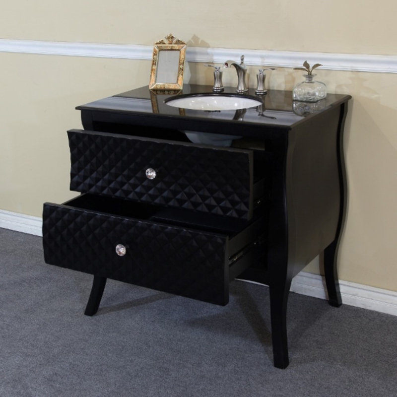 Black Diamond Pattern Single Vanity with Black Galaxy Granite Top