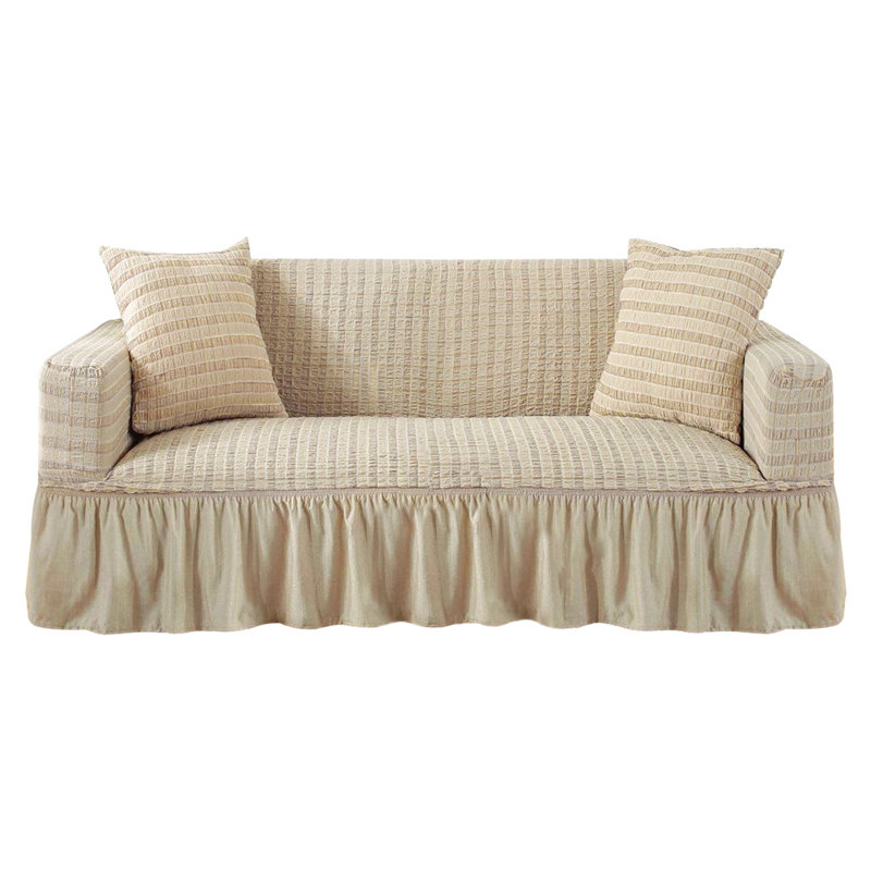 Housse pour canapé à coussins carrés / rectangulaires Bubble, Mélange de polyester beige, H 25 po x l 72 po x P 18 po