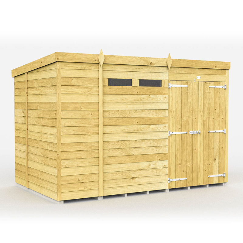 Pent Security Shed - Double Door, 10ft x 6ft