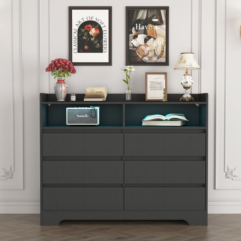 Commode 6 tiroirs Bassano, Noir