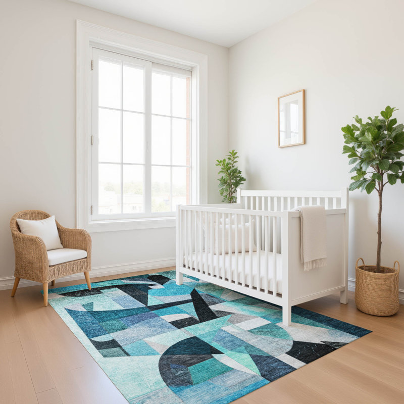 Tapis abstrait lavable à la machine de qualité supérieure AMF1757, Rectangle 10 pi x 14 pi
