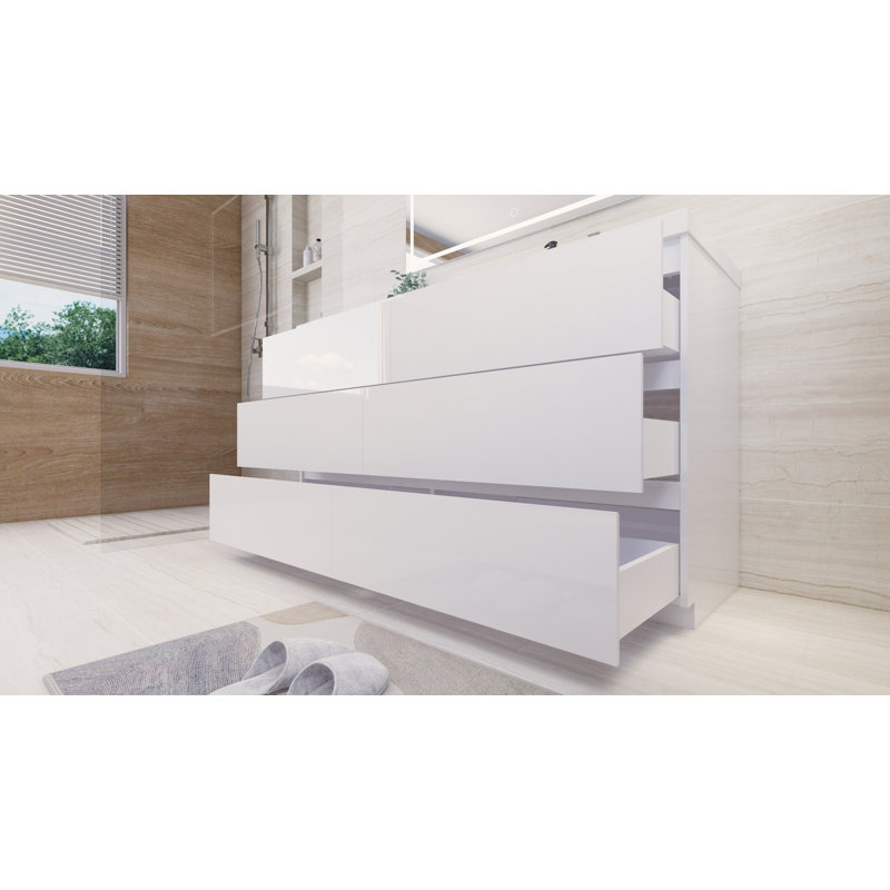 Hanzila 59.05'' Single Bathroom Vanity with Acrylic Top, Hight Gloss White