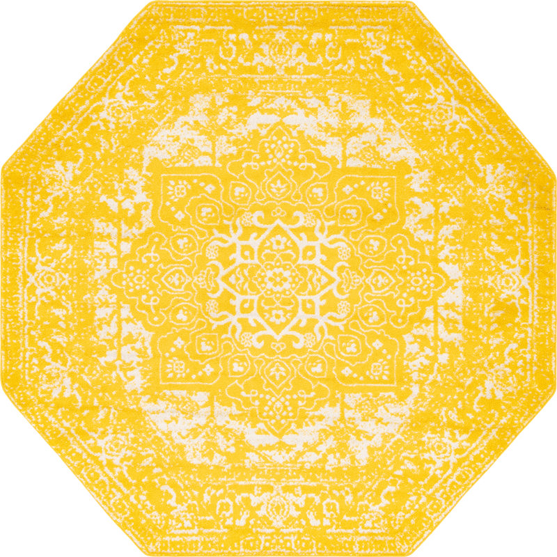 Tapis jaune tissé à la reine Reine, Octogone 7 pi 10 po x 7 pi 10 po