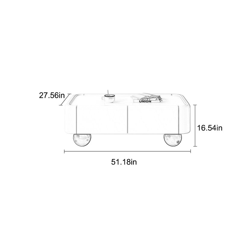Secure large round corner coffee table, 16.54" H x 51.18" L x 27.56" W, White