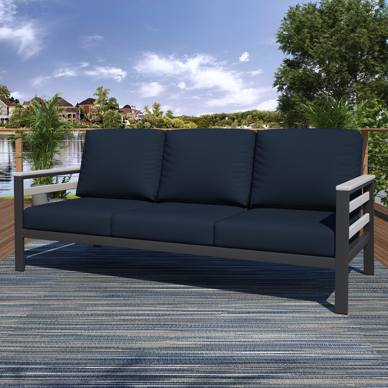 Townsend 80" Sunbrella® Patio Sofa, Canvas Navy Sunbrella® Canvas, Seashell