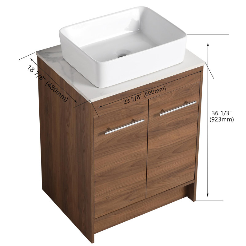 Meuble-lavabo simple 24 po avec comptoir en céramique, Forme rectangulaire