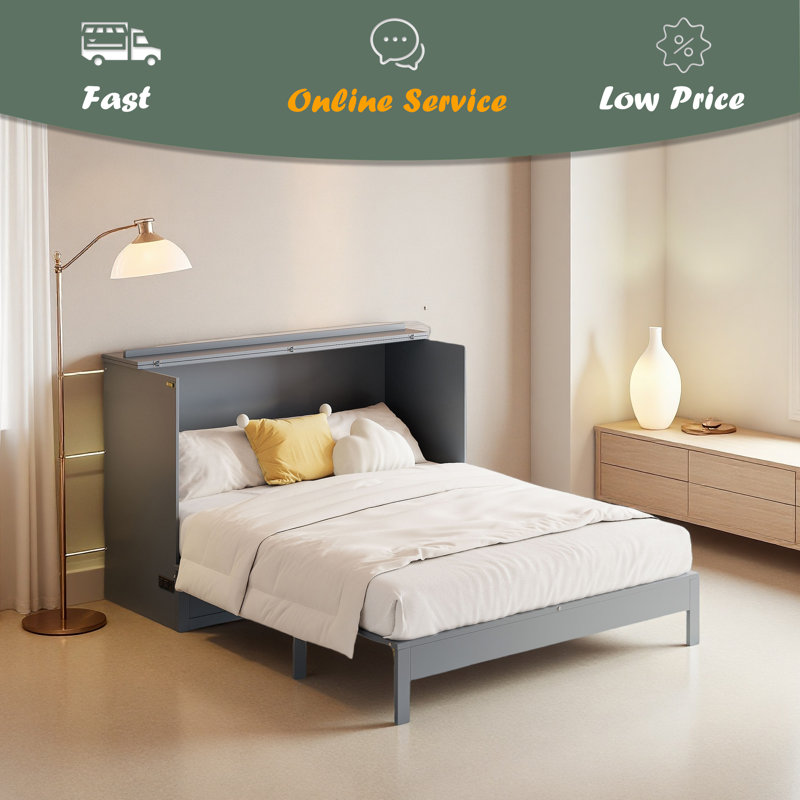 Lit escamotable avec grands tiroirs Murphy, Lit double , Gris