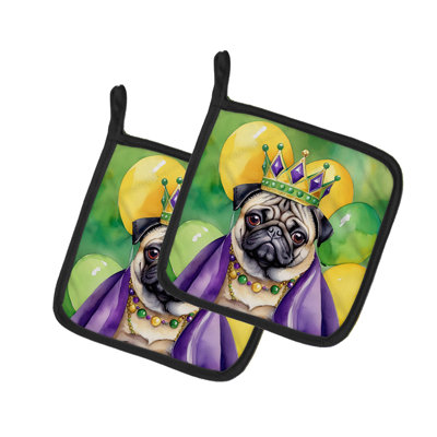 Pug King of Mardi Gras Pair of Pot Holders