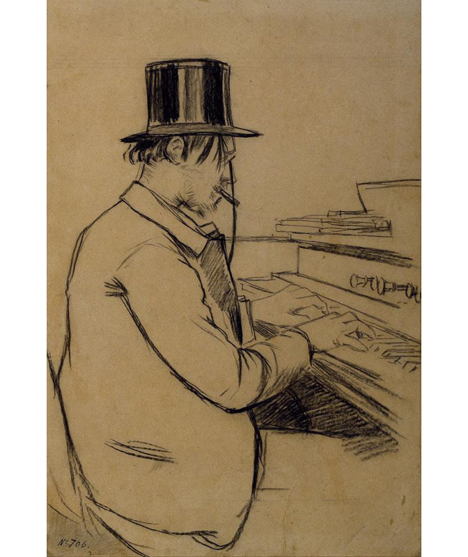 "Portrait d'Erik Satie jouant de l'harmonium" par Santiago Rusiñol - Art mural sur toile tendue avec châssis