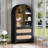 Modern Arched Storage Cabinet With Rattan Drawers And Glass Doors, 3-Tier Display Hutch With 2 Large Storage Drawers-40802744