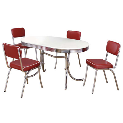 Anwen White 5-Piece Oval Dining Table Set And Red