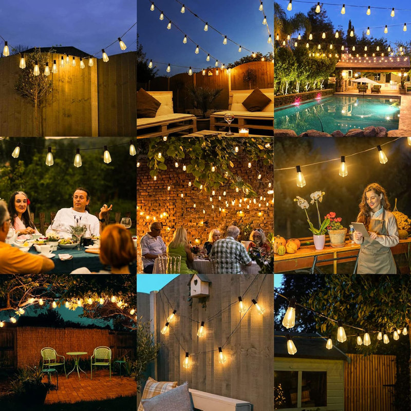 Arlmont & Co. LED Outdoor String Lights 100FT Patio Lights With 52 Shatterproof ST38 Vintage Edison Bulbs