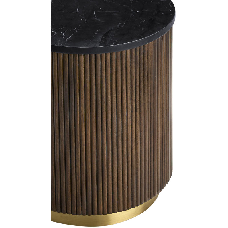 Mooney Dark Wood and Black Marble End Table with Gold Accents
