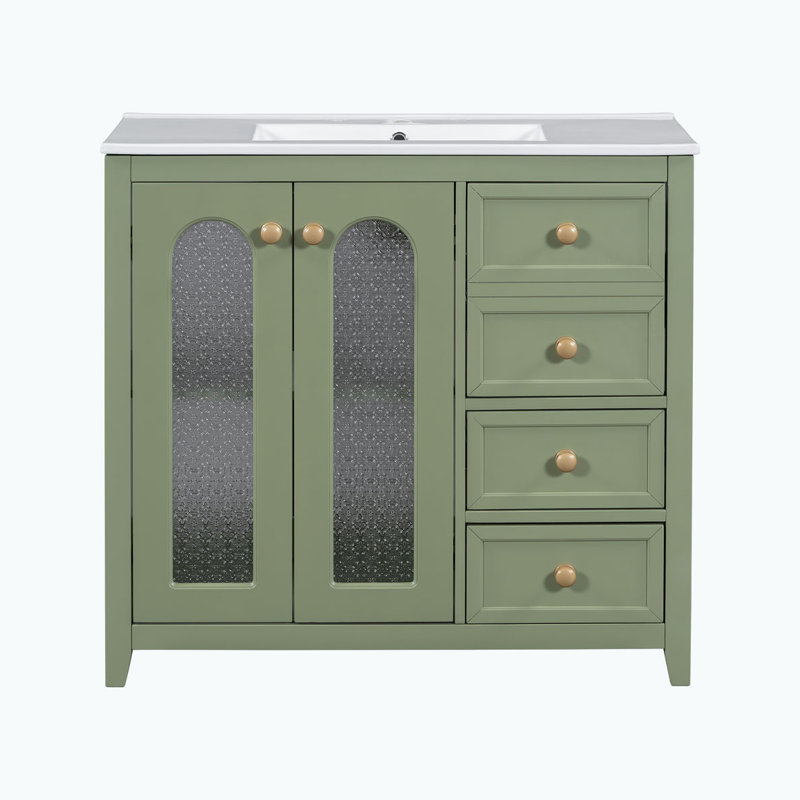 Meuble-lavabo de salle de bain avec lavabo en céramique, Vert