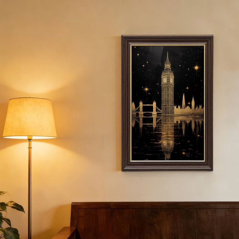 Antique Gold Framed，Canvas Wall Art for Living Room, Bedroom, Office or Entryway – Decorative Wall Decor with London Night