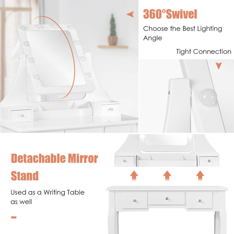 Shrader Dressing Table with Mirror, White