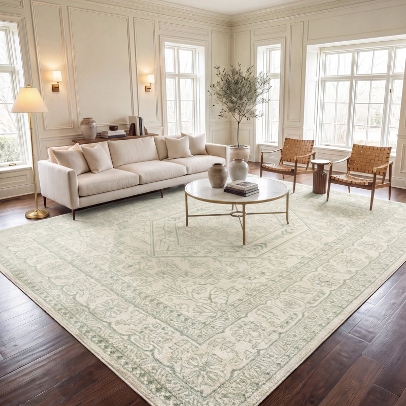 Tapis oriental sauge / ivoire Arrietty, Sage/Ivory, Rectangle de 10 pi x 14 pi