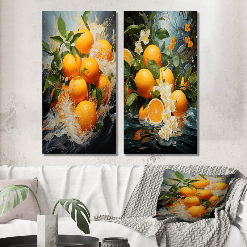Orange Tropical Twist - Fruits Metal Wall Art Prints Set Of 2, 28" H x 24" W