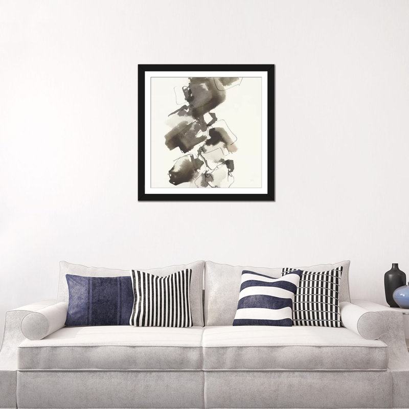 «Stacked in Greige II», reproduction sur toile, Papier d'art encadré noir, Blanc, H 16 po x l 16 po x P 1 po