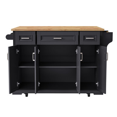 Large Kitchen Island, Embossed Texture Rolling Kitchen Cart, Kitchen Island with Storage for Kitchen, Dining Room