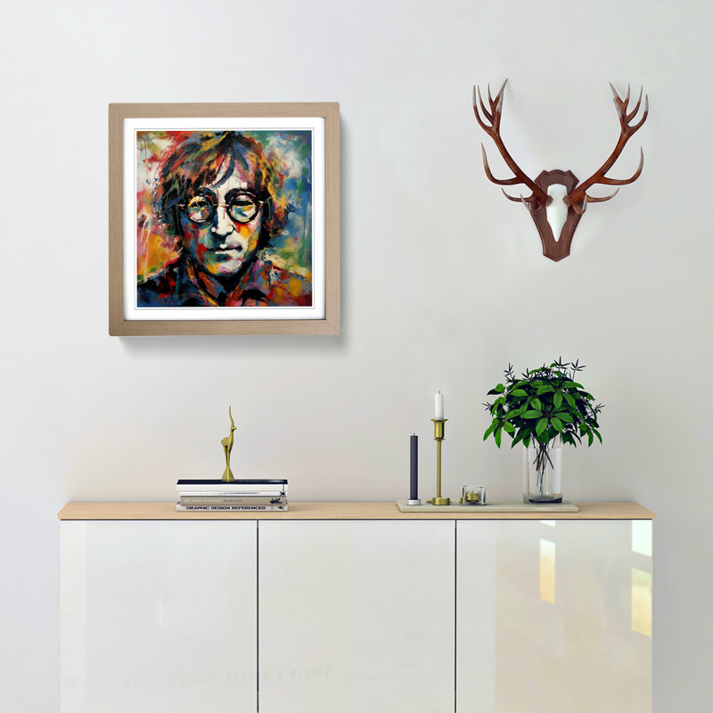 John Lennon Abstract Expressionism - Single Picture Frame Print on Wood, Oak