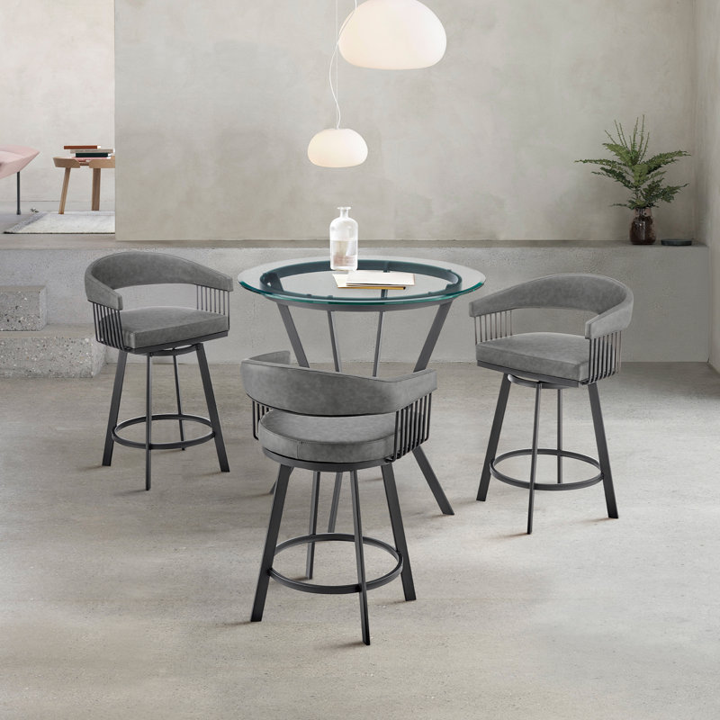 Naomi & Chelsea Glass Top Four Leg Dining Set, 1 Table and 3 chairs, Black