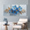 «Blue Floral» et feuilles beiges tendues sur toile, ensemble de 3 reproductions de peintures à l'huile pour salon