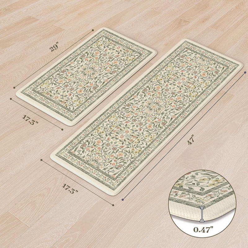 Anti Fatigue Kitchen Mats For Floor, Boho Floral Kitchen Rugs Sets Of 2, Cushioned Kitchen Floor Mats Non Slip, Comfort Spring Rugs For Kitchen Floor Sink Laundry Desk