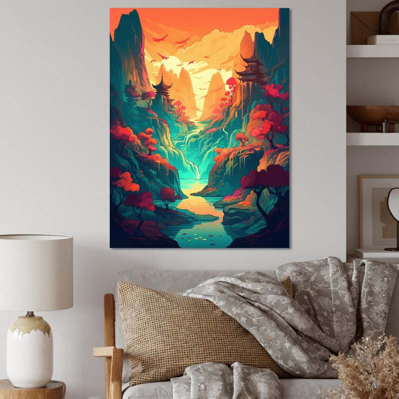 «Intense Sunset Over Asia'S Mountains II», impression sur toile encadrée, H 20 po x l 12 po x P 1 po, Toile tendue