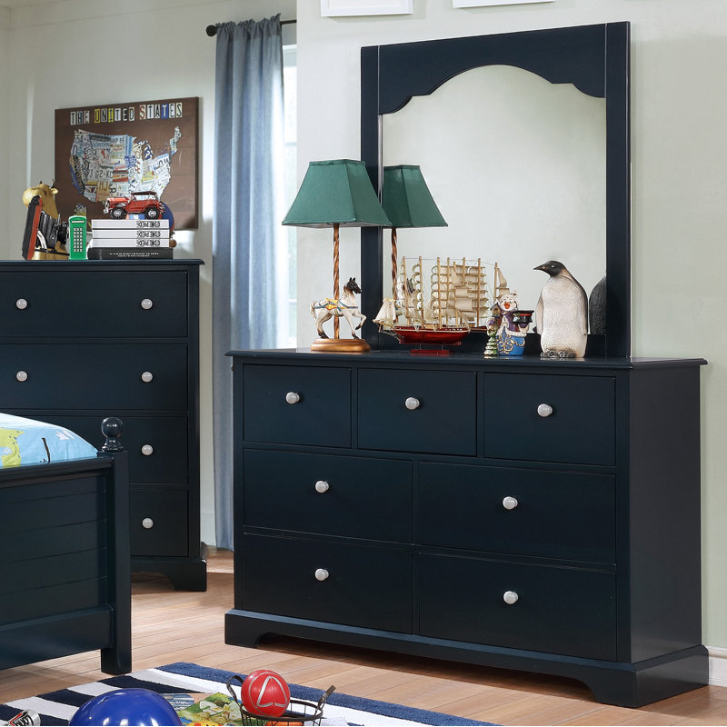 Commode 7 tiroirs avec miroir Evanoff, Bleu