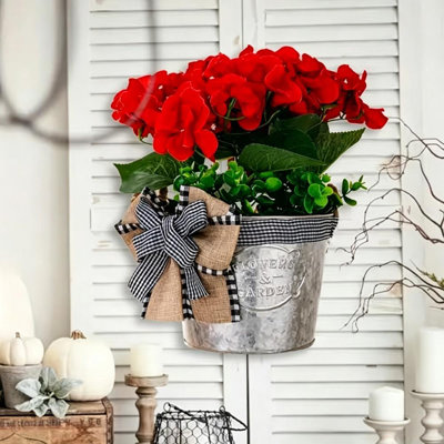 Red Bow Hanging Basket Flower Wreath For Front Door Home Decoration