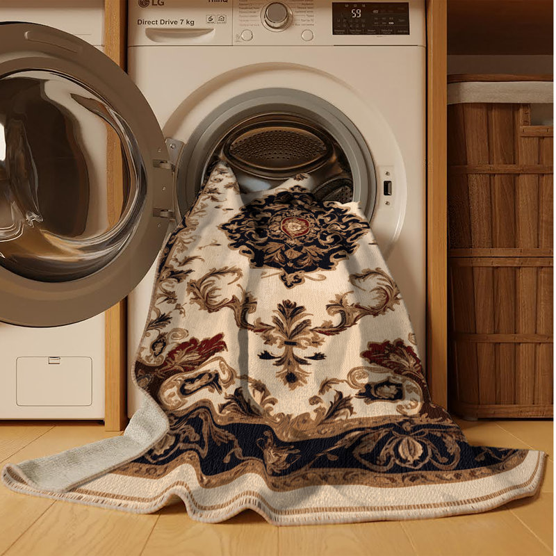 Tapis brun français lavable à la machine, Rond 8 pi