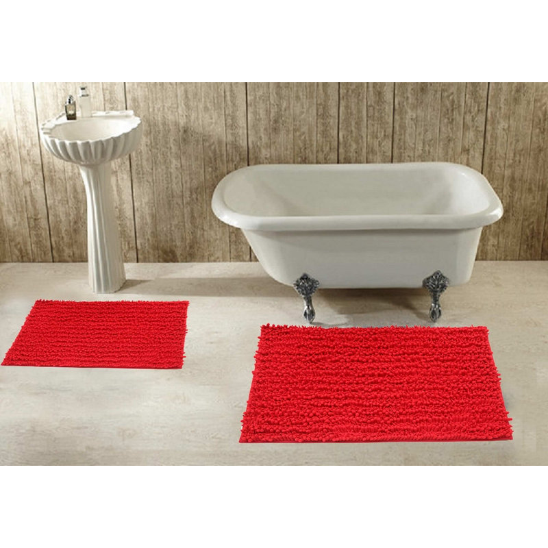 Barbeau Non-Slip Bath Rug, Red
