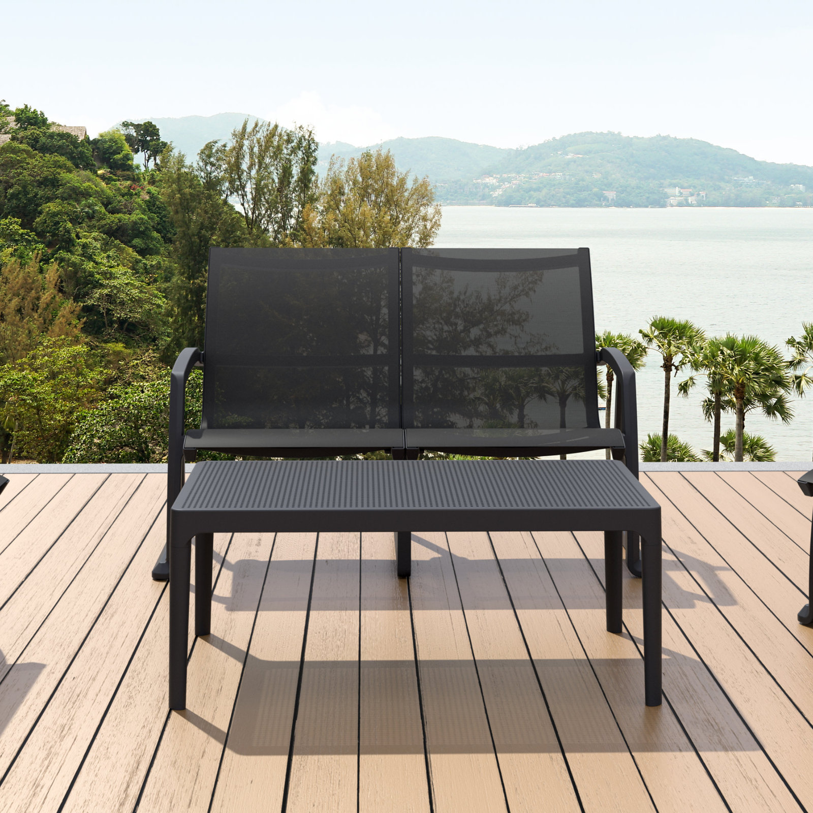 Farrah 23.6'' Plastic / Acrylic Outdoor Coffee Table, Black, 23.6"W x 15.7"H x 39.4"L