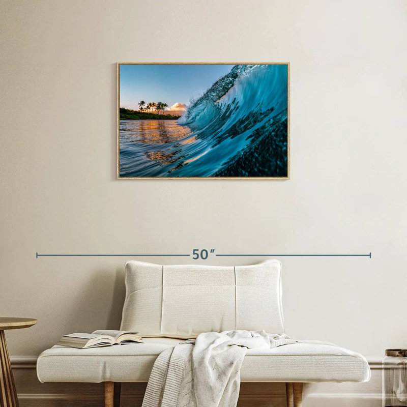 Vague du matin, Cadre flottant en bois naturel, 31 po x 21 po