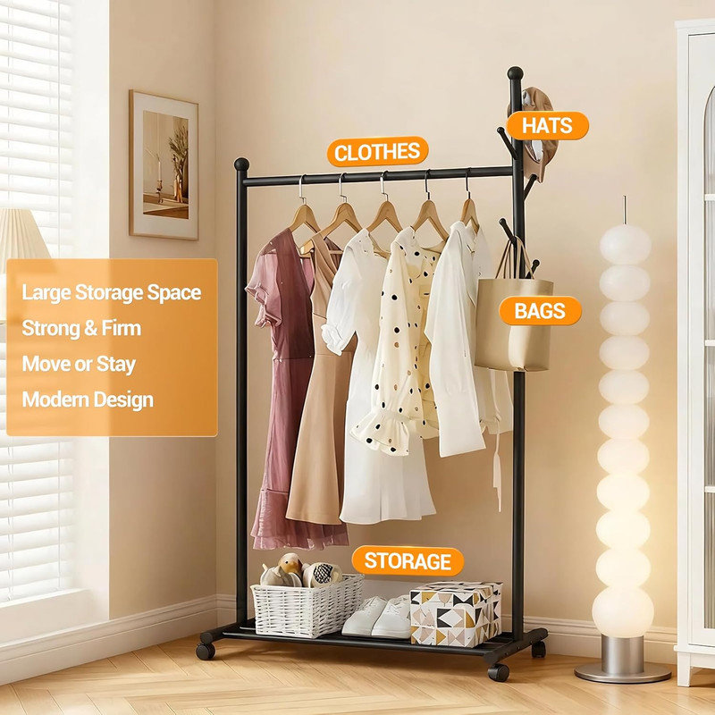 105cm Rolling Clothing Rack, Black