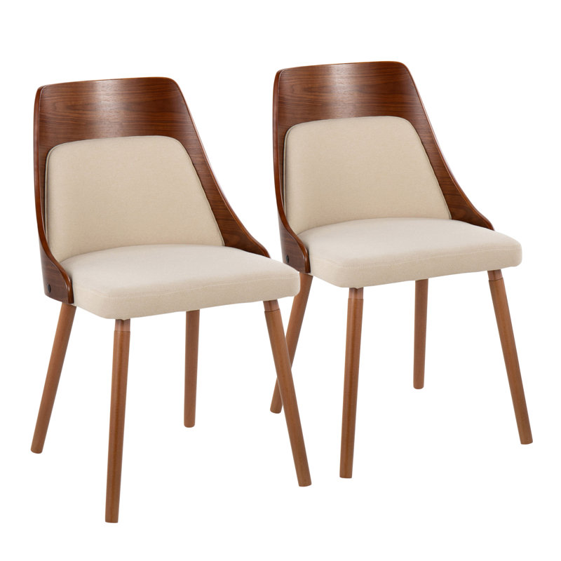 Chaises d'appoint Aurika avec pieds en bois effilés, Tissu crème, Noyer