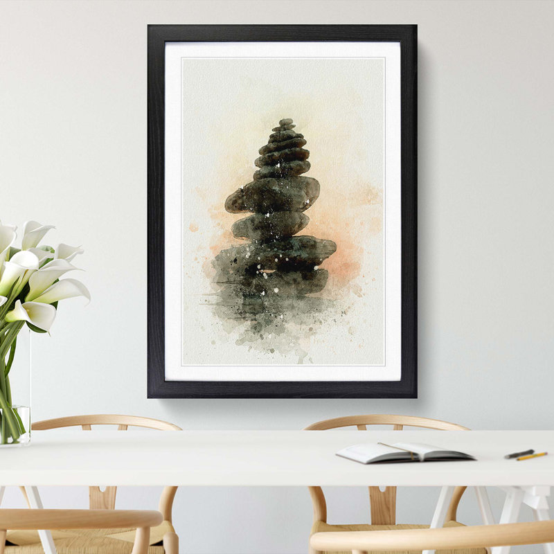Balancing Zen Stones in Abstract - Picture Frame Graphic Art Print, 48cm H x 36cm W x 2cm D, Black Framed