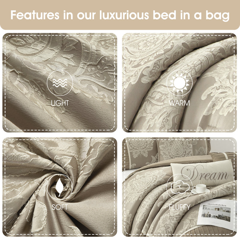 Beige Jacquard Damask California King Comforter Set