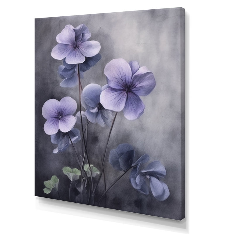 Mauve gris, violettes, rêve I - art mural floral, H 20 po x l 12 po x P 1 po, Toile tendue