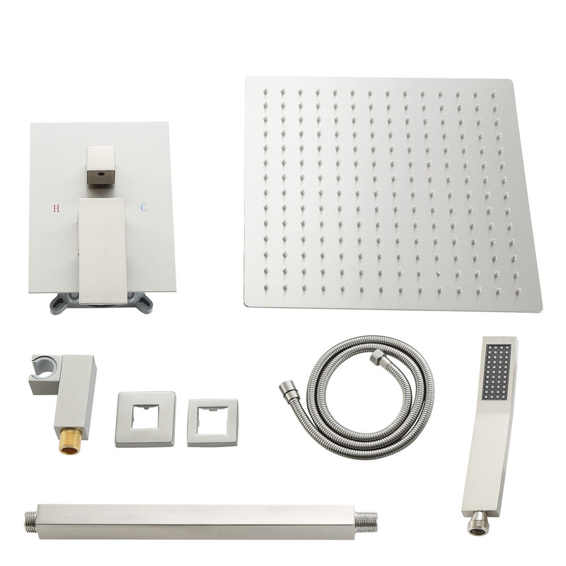 Topcraft 16-Inch Ceiling Mount Square Shower System With Rough-In Valve