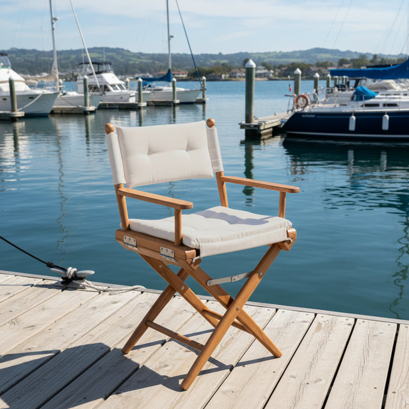 Newport Premium Teak Director's Chair with Draylon Cushions, Cream