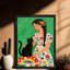 Art rétro encadré noir, "Fille jouant avec un chat", impressions de style rétro-553143003