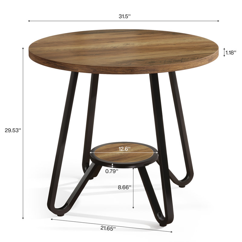 31.5" Round Dining Table With Double Shelves, Brown