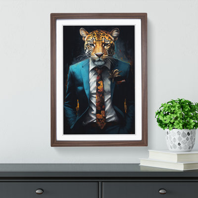 Leopard In A Suit Painting No.4 - Single Picture Frame Print on Wood