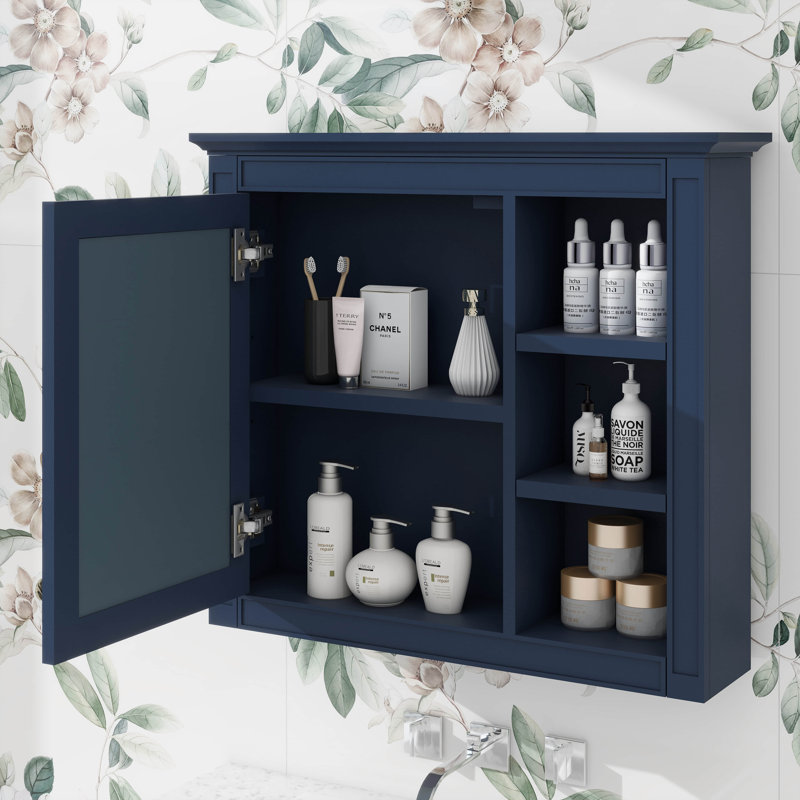 Pharmacie murale moderne 30 "x 28" avec miroir et 3 tablettes ouvertes, Bleu
