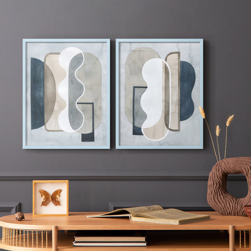 Shapes and Shadows I-Premium, reproduction encadrée prête à accrocher - aucun clou requis - aucun clou requis, Bleu