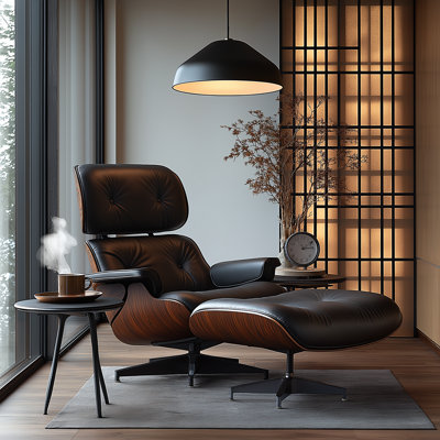 Fauteuil lounge en cuir avec bois massif