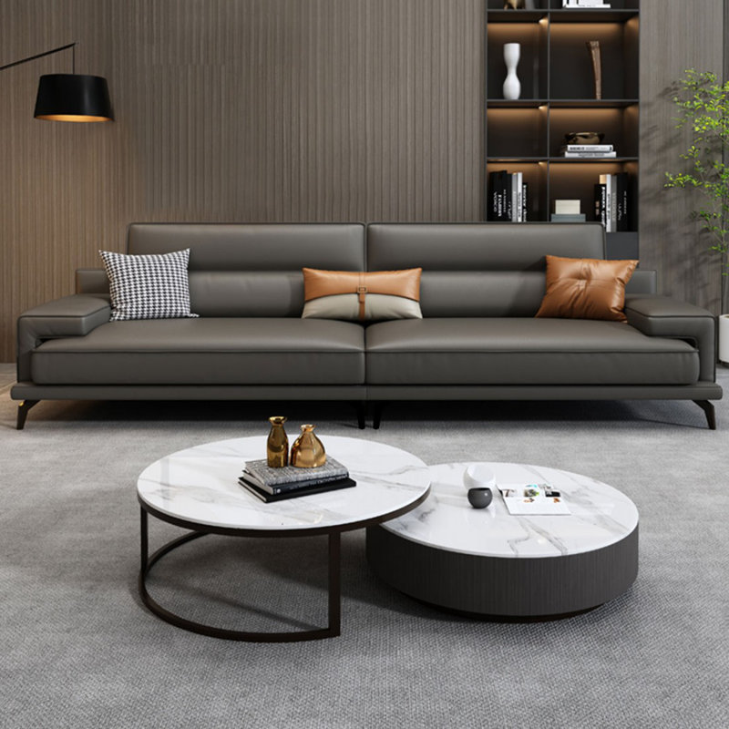 Canapé modulaire gris foncé en cuir véritable, H 31,5 po x l 102,36 po x P 34,25 po, Gris foncé