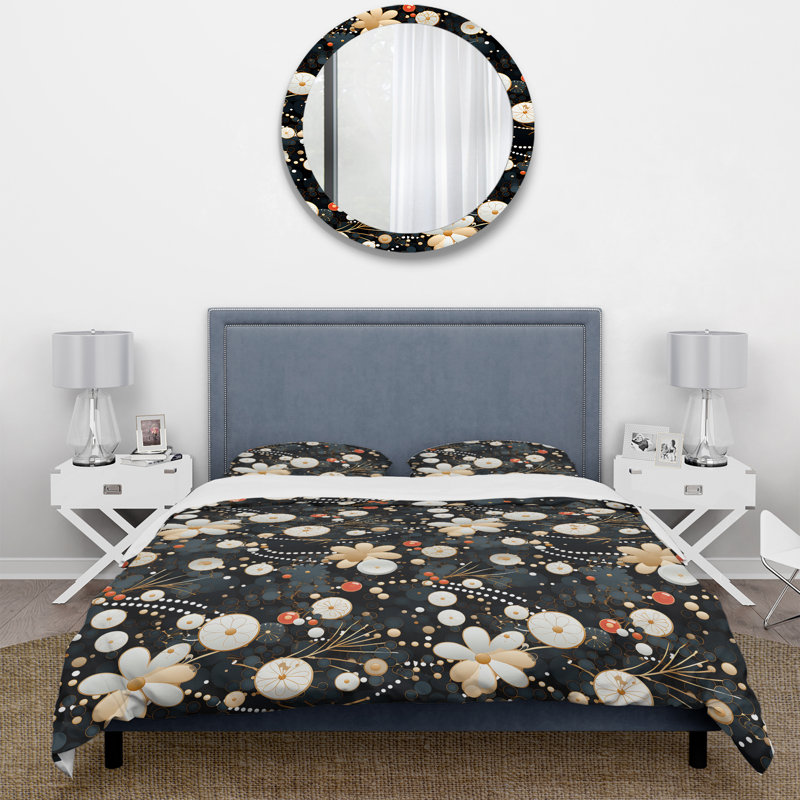 Ensemble de housse de couette à pois White Flower Polka Dot Explosion, Housse de couette pour très grand lit et 2 très